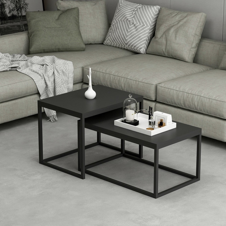 SET 2x Mesa de centro LEKA negro