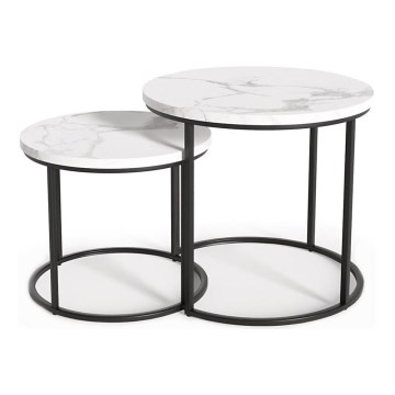 SET 2x Mesa de centro OREO diá. 43/53 cm negro/decoración de mármol