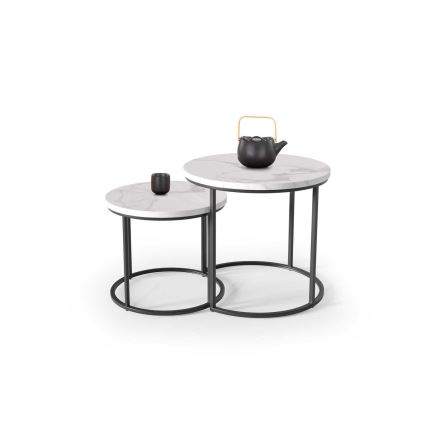 SET 2x Mesa de centro OREO diá. 43/53 cm negro/decoración de mármol