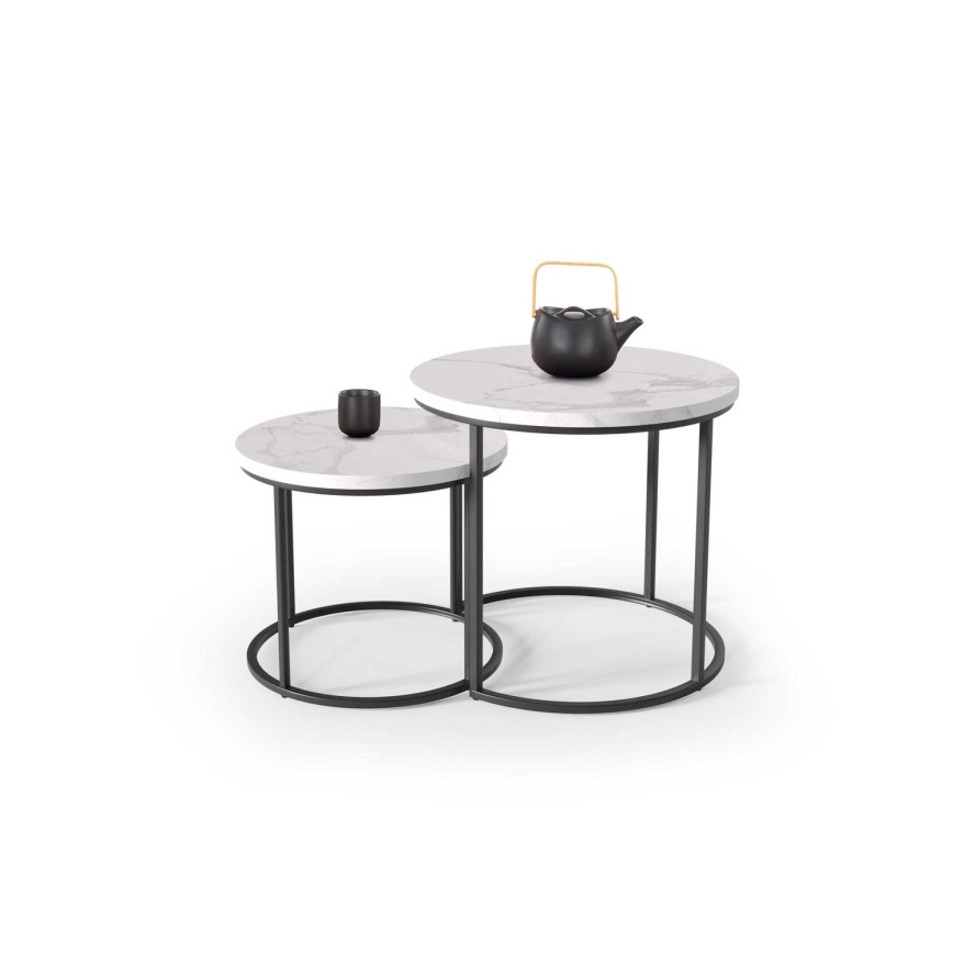 SET 2x Mesa de centro OREO diá. 43/53 cm negro/decoración de mármol