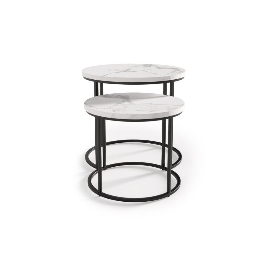 SET 2x Mesa de centro OREO diá. 43/53 cm negro/decoración de mármol