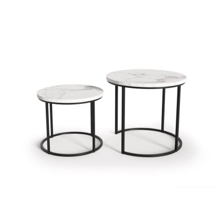SET 2x Mesa de centro OREO diá. 43/53 cm negro/decoración de mármol