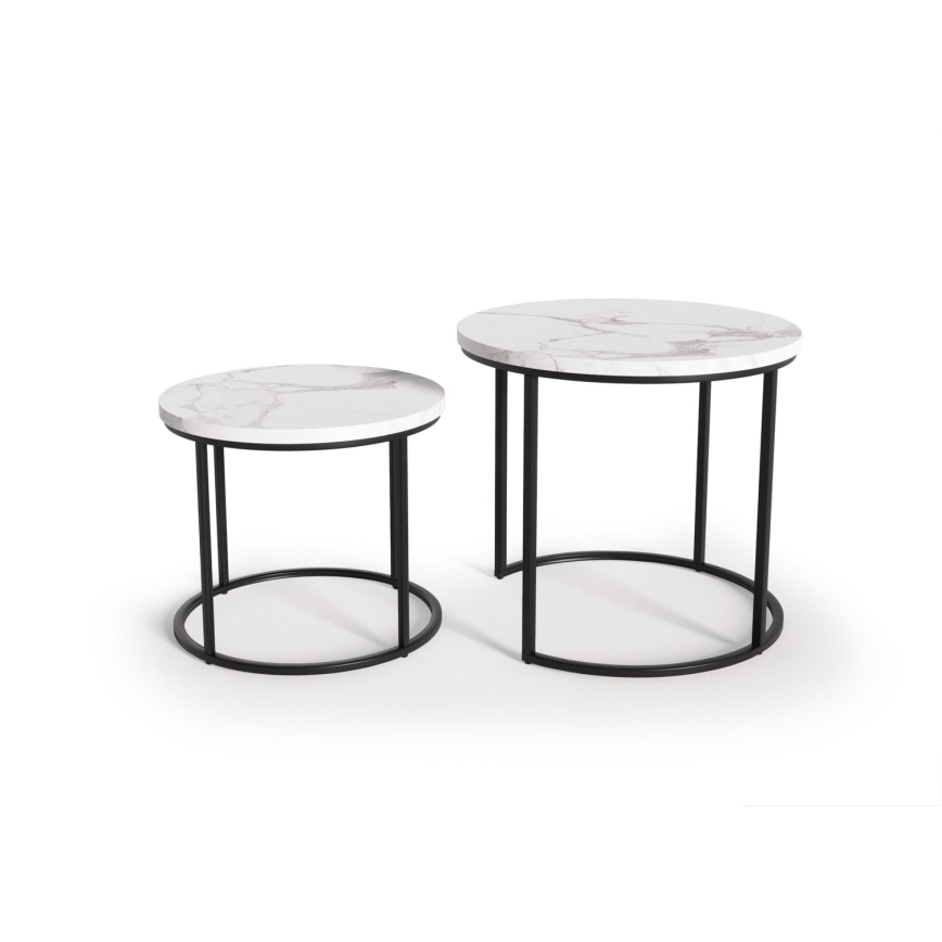SET 2x Mesa de centro OREO diá. 43/53 cm negro/decoración de mármol