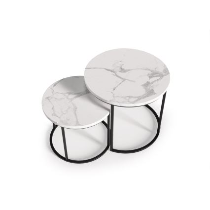 SET 2x Mesa de centro OREO diá. 43/53 cm negro/decoración de mármol