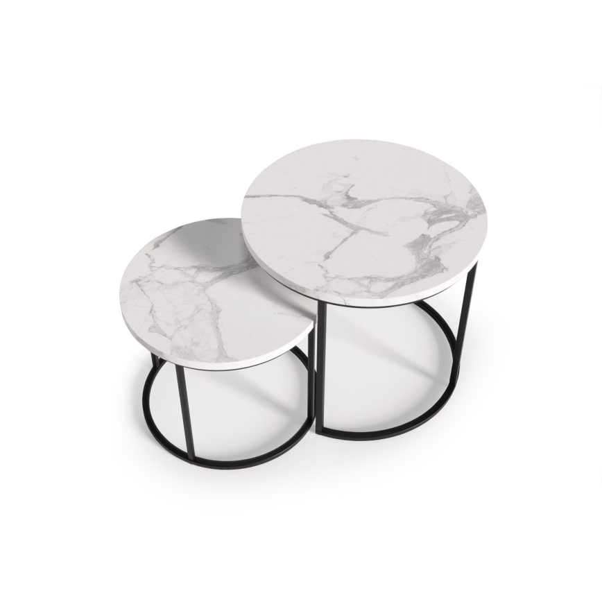 SET 2x Mesa de centro OREO diá. 43/53 cm negro/decoración de mármol