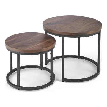 SET 2x Mesa de centro OREO diá. 43/53 cm negro/nogal