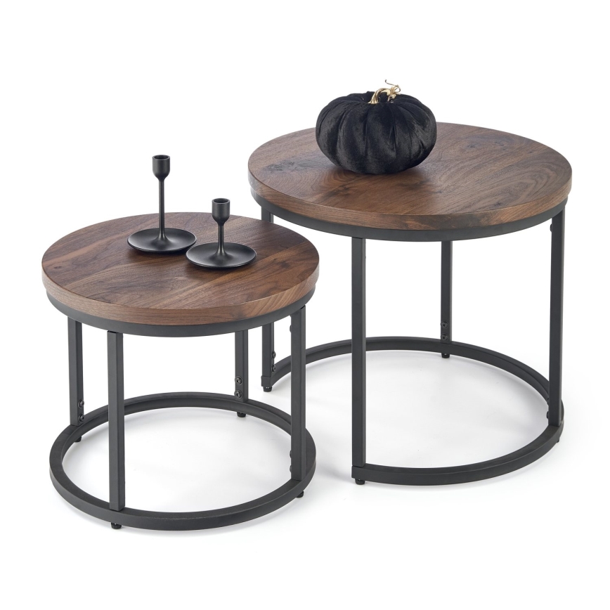 SET 2x Mesa de centro OREO diá. 43/53 cm negro/nogal