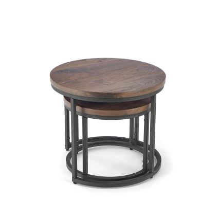 SET 2x Mesa de centro OREO diá. 43/53 cm negro/nogal