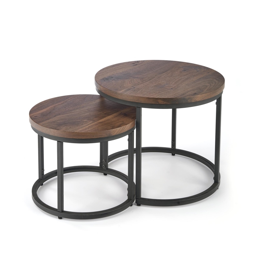 SET 2x Mesa de centro OREO diá. 43/53 cm negro/nogal