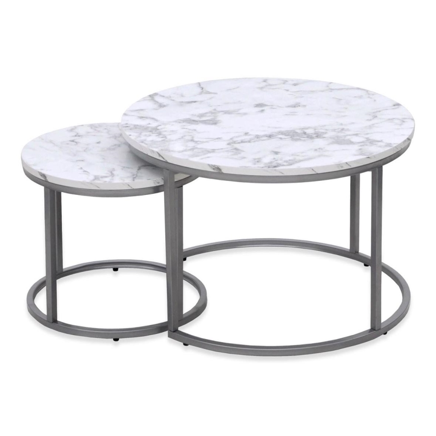 SET 2x Mesa de centro PAOLA diá. 38/60 cm gris/decoración de mármol
