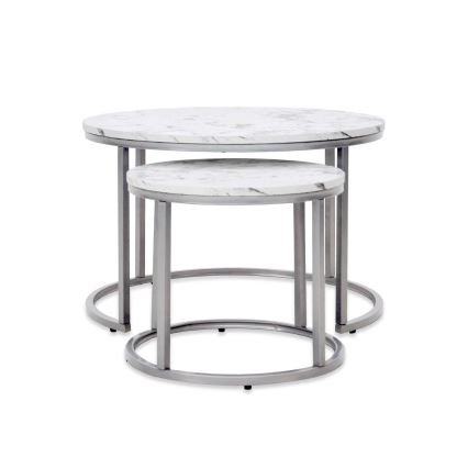 SET 2x Mesa de centro PAOLA diá. 38/60 cm gris/decoración de mármol