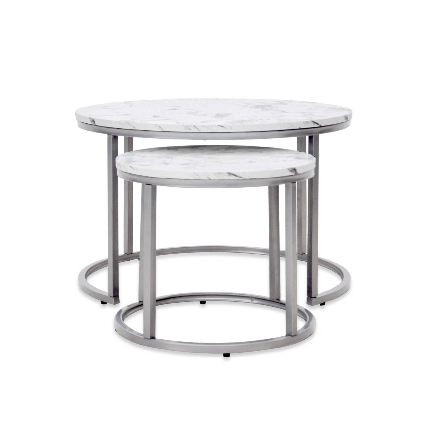 SET 2x Mesa de centro PAOLA diá. 38/60 cm gris/decoración de mármol