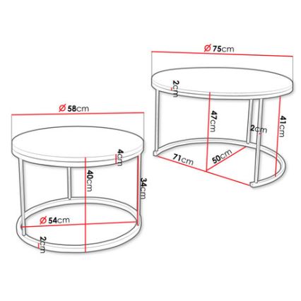 SET 2x Mesa de centro RABEN negro/dorado roble