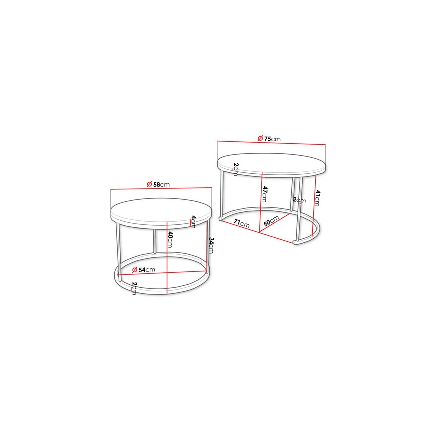 SET 2x Mesa de centro RABEN negro/dorado roble