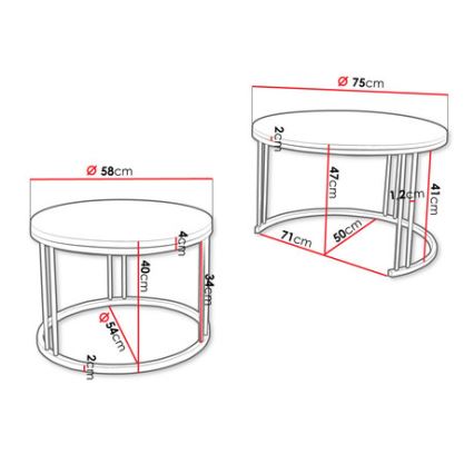 SET 2x Mesa de centro RAGNAR negro/blanco