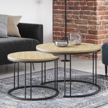 SET 2x Mesa de centro RAGNAR negro/dorado roble