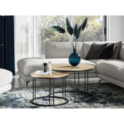 SET 2x Mesa de centro RAGNAR negro/dorado roble