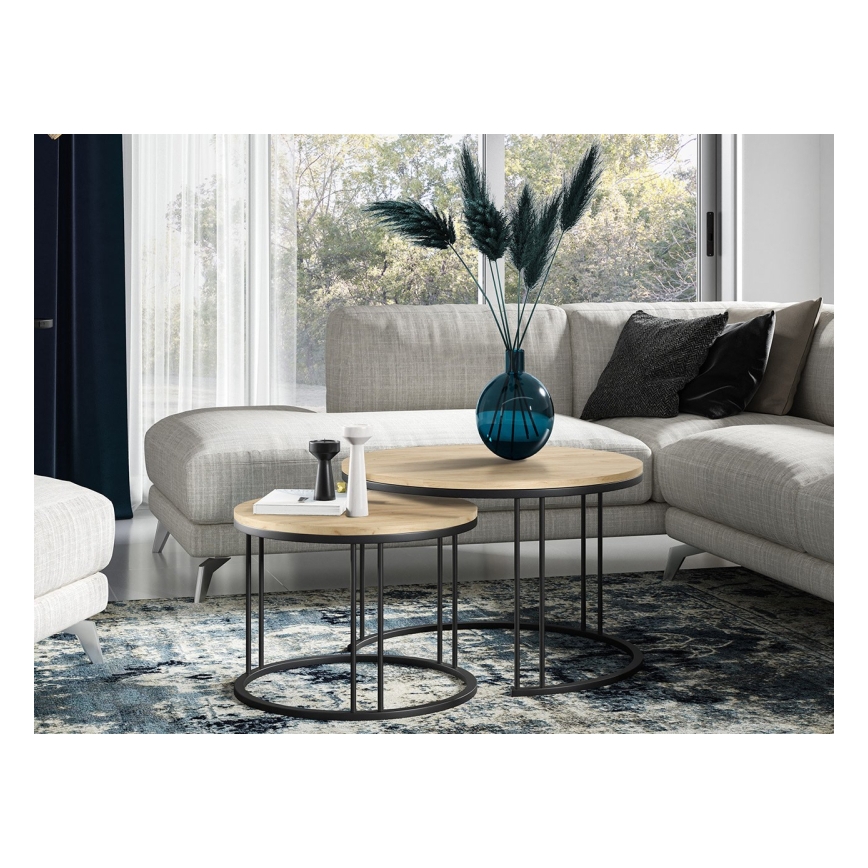 SET 2x Mesa de centro RAGNAR negro/dorado roble