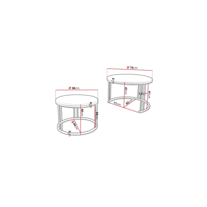 SET 2x Mesa de centro RAGNAR negro/dorado roble