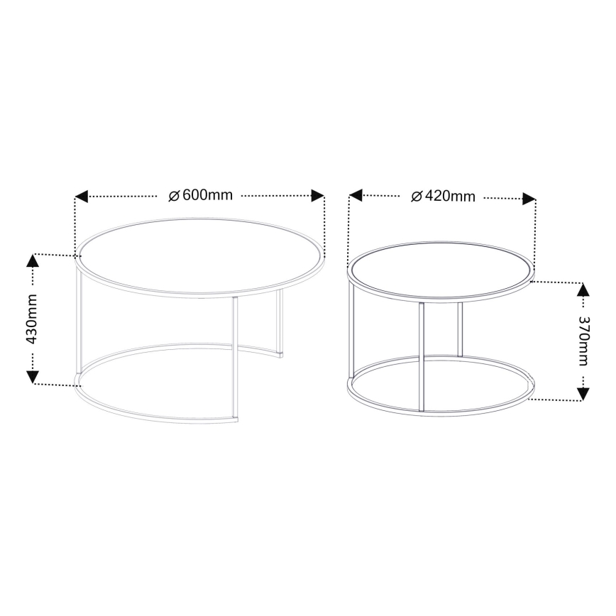 SET 2x Mesa de centro TOKYO diá. 42/60 cm negro