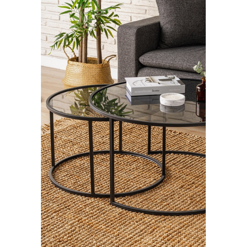 SET 2x Mesa de centro TOKYO diá. 60/80 cm negro