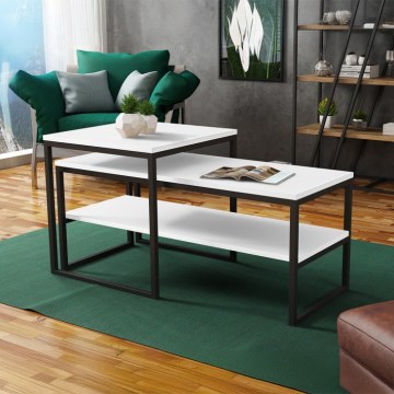 SET 2x Mesa de centro TONY negro/blanco