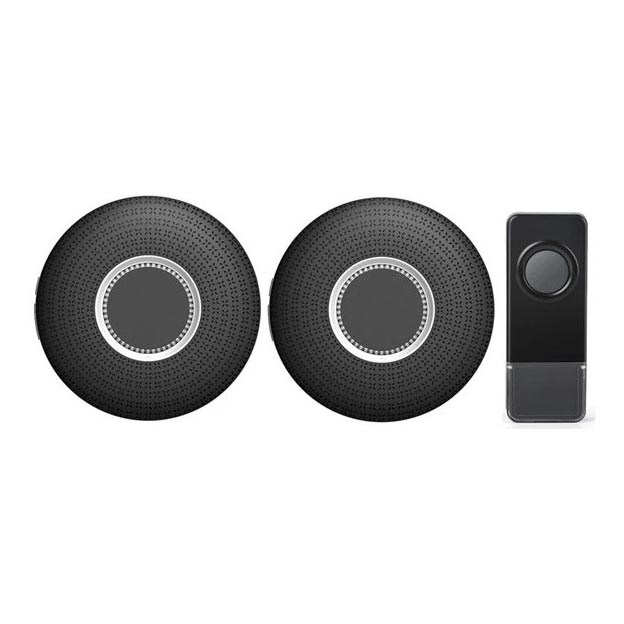 SET 2x Timbre inalámbrico con enchufe integrado 230V 1xA23 IP55 negro