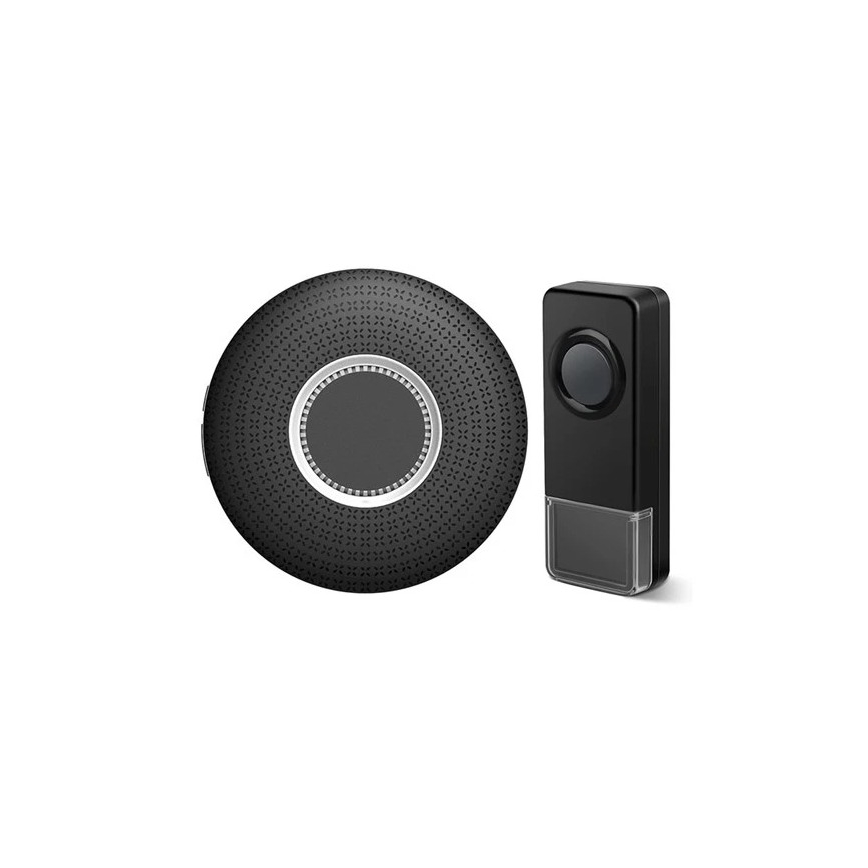 SET 2x Timbre inalámbrico con enchufe integrado 230V 1xA23 IP55 negro