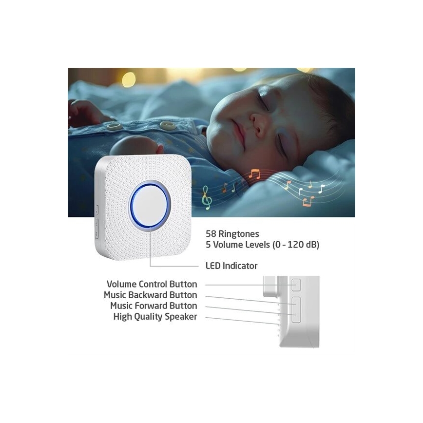 SET 2x Timbre inalámbrico con enchufe integrado cinético 230V blanco