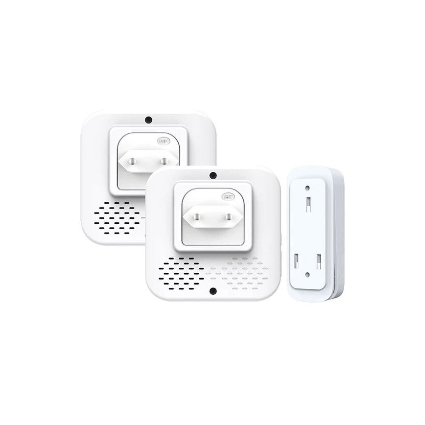 SET 2x Timbre inalámbrico con enchufe integrado cinético 230V blanco