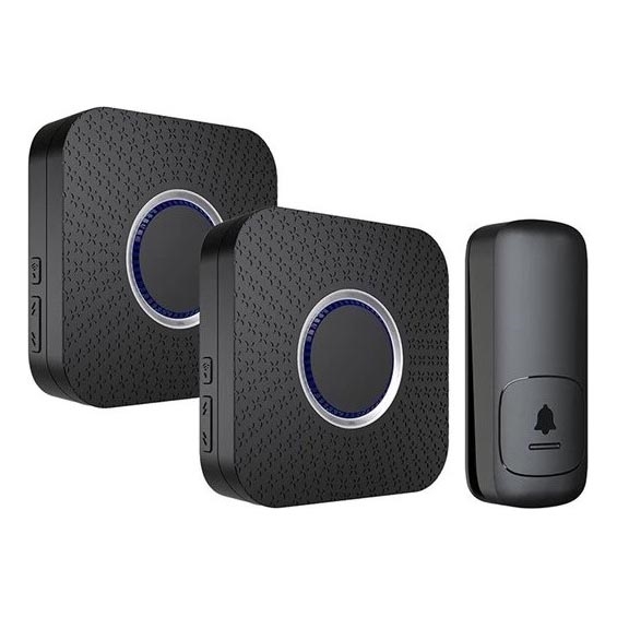 SET 2x Timbre inalámbrico con enchufe integrado cinético 230V negro