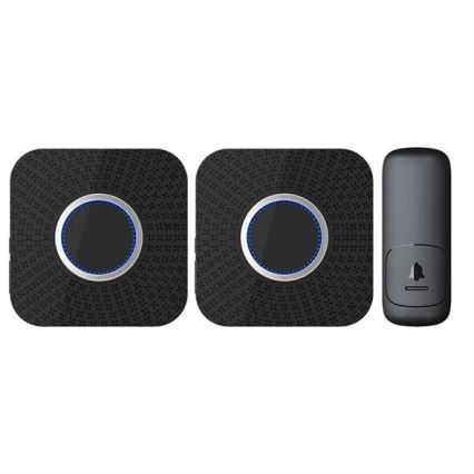 SET 2x Timbre inalámbrico con enchufe integrado cinético 230V negro
