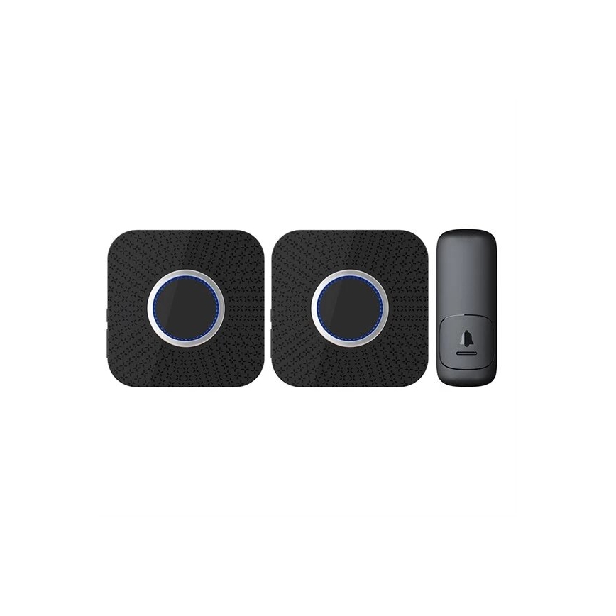 SET 2x Timbre inalámbrico con enchufe integrado cinético 230V negro