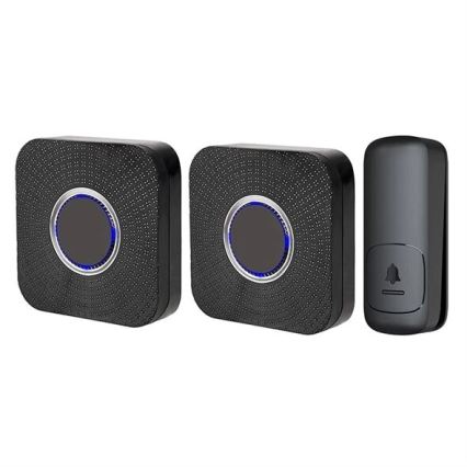 SET 2x Timbre inalámbrico con enchufe integrado cinético 230V negro