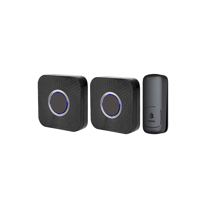 SET 2x Timbre inalámbrico con enchufe integrado cinético 230V negro