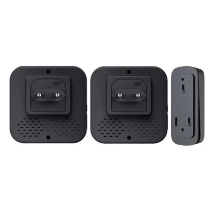 SET 2x Timbre inalámbrico con enchufe integrado cinético 230V negro