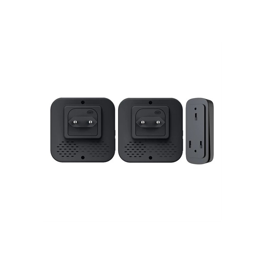 SET 2x Timbre inalámbrico con enchufe integrado cinético 230V negro