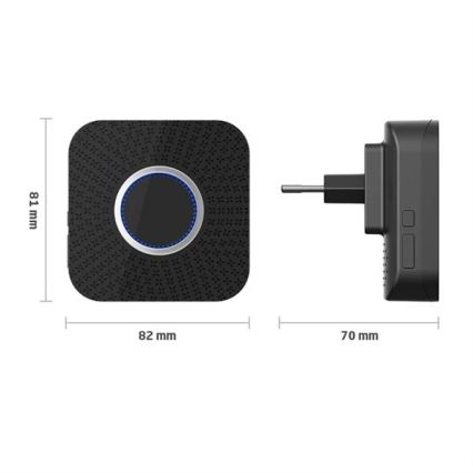SET 2x Timbre inalámbrico con enchufe integrado cinético 230V negro