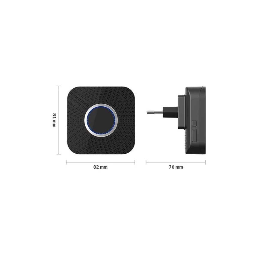 SET 2x Timbre inalámbrico con enchufe integrado cinético 230V negro