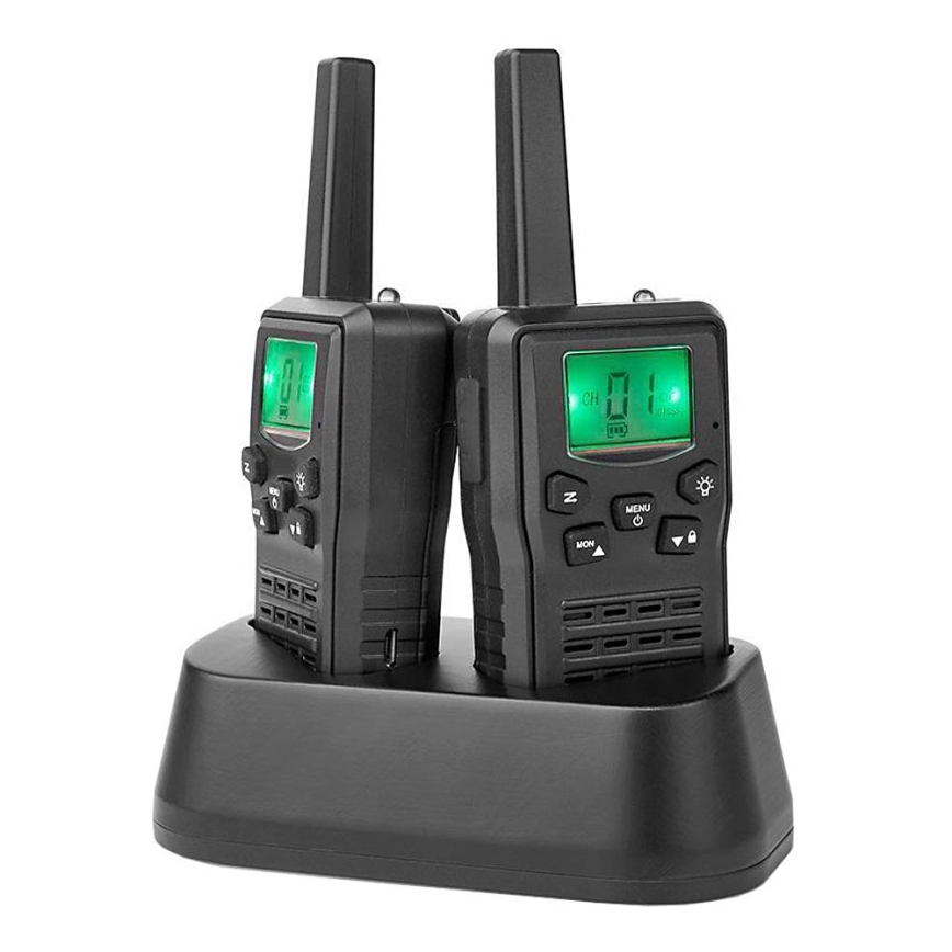 SET 2x Walkie-talkie recargable con luz LED 1300 mAh rango 10 km