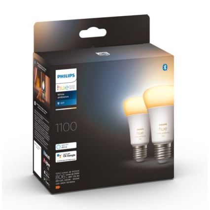 SET 2xLED Bombilla regulable Philips Hue WHITE AMBIANCE E27/8W/230V 2200-6500K