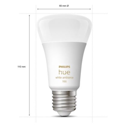 SET 2xLED Bombilla regulable Philips Hue WHITE AMBIANCE E27/8W/230V 2200-6500K