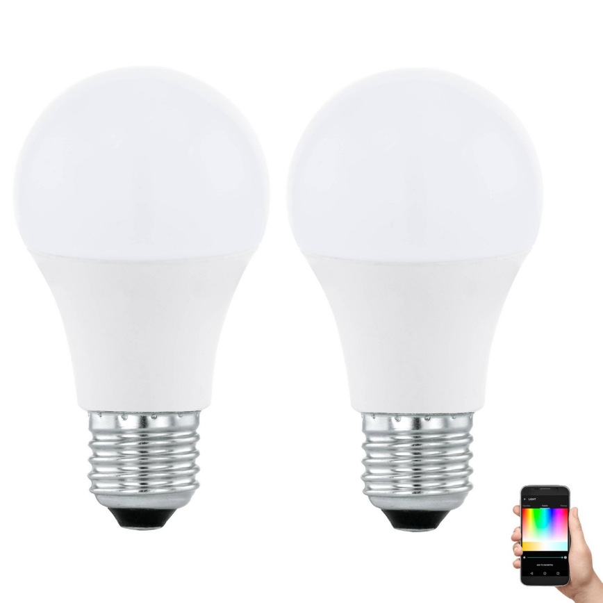 SET 2xLED RGBW Bombilla regulable A60 E27/9W/230V 2700-6500K + control remoto - Eglo 11587