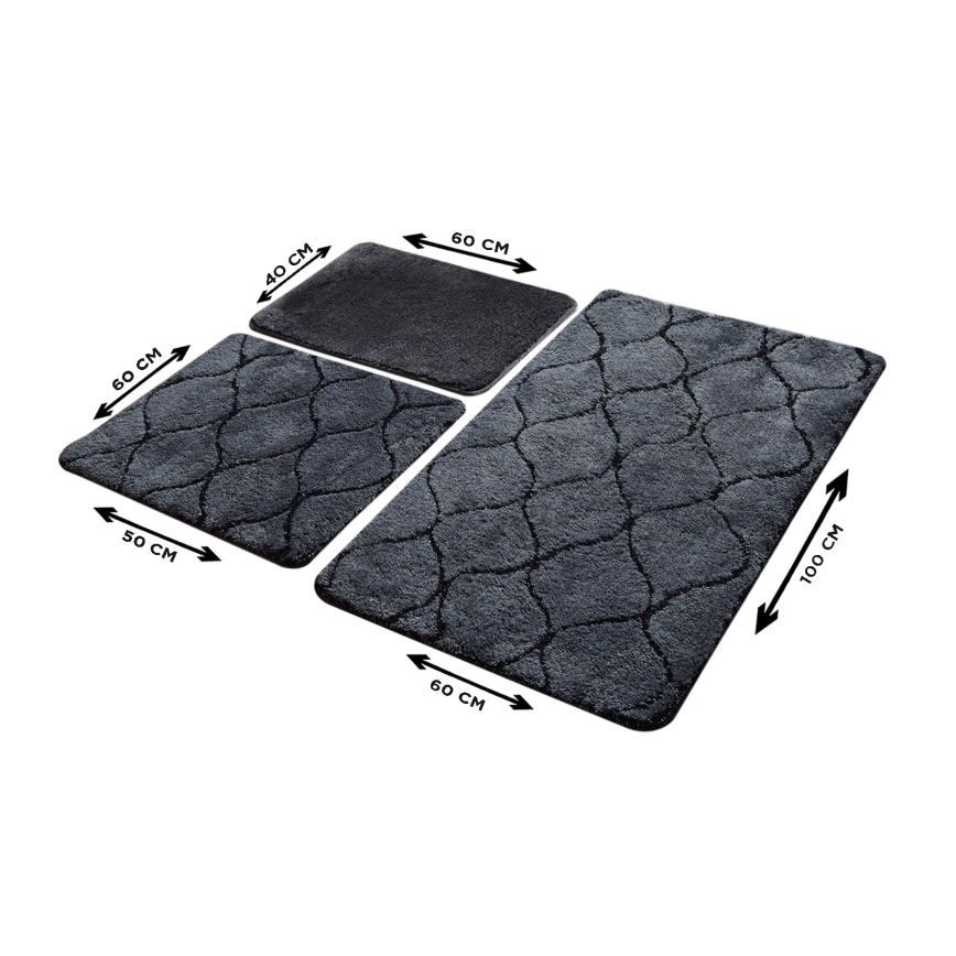 SET 3x Alfombra de baño INFINITY 60/60/100 cm antracita