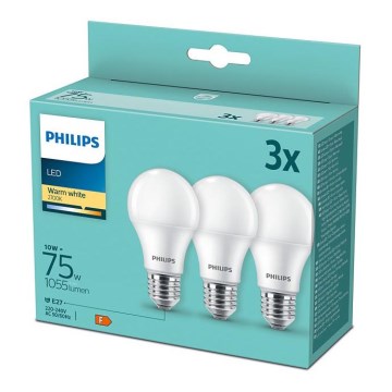 SET 3x Bombilla LED Philips A60 E27/10W/230V 2700K