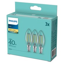 SET 3x Bombilla LED Philips B35 E14/4,3W/230V 2700K