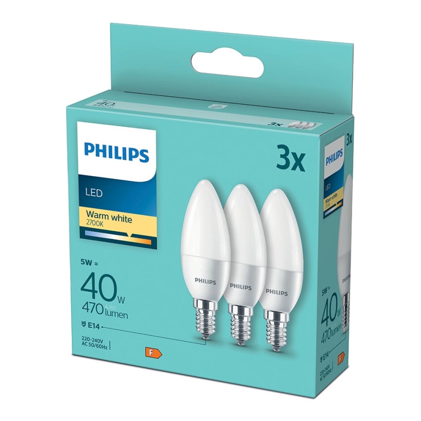 SET 3x Bombilla LED Philips B35 E14/5W/230V 2700K