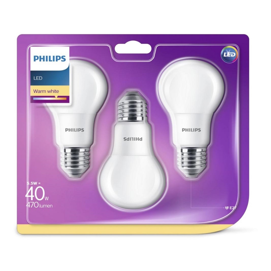 SET 3x Bombilla LED Philips E27/5,5W/230V 2700K