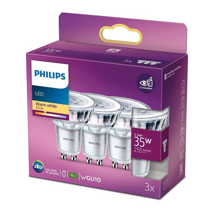 SET 3x Bombilla LED Philips GU10/3,5W/230V 2700K