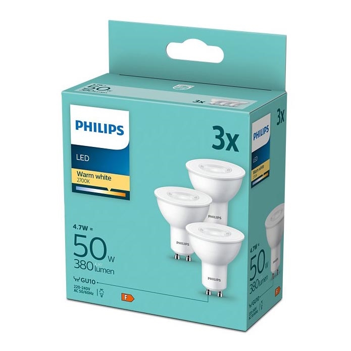 SET 3x Bombilla LED Philips GU10/4,7W/230V 2700K